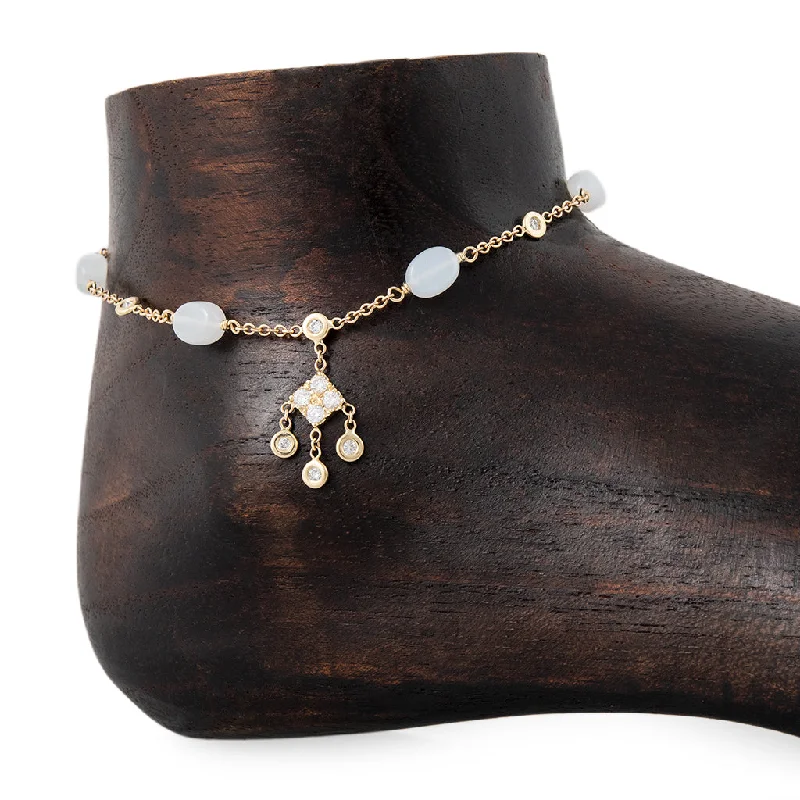 anklet with charms for women-5 MOONSTONE BEAD DIAMOND KITE SHAKER ANKLET