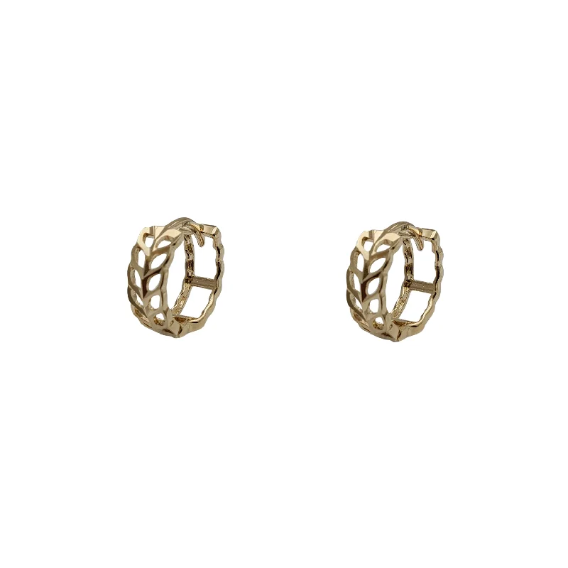 luxury diamond earrings for women-Outlined Vines Huggie Earrings (14K)