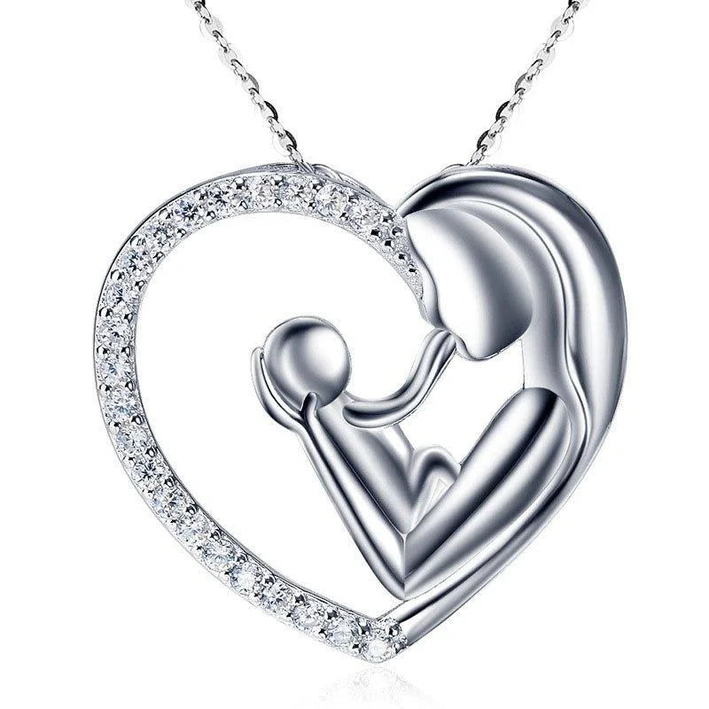 intricate design necklace for women-Mother Child Necklace with Cubic Zirconia