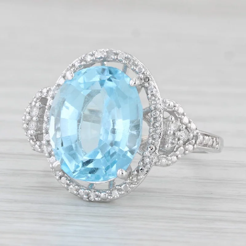 engagement rings with colored diamonds for women-6.12ctw Oval Blue Topaz Diamond Halo Ring 14k White Gold Size 6.5