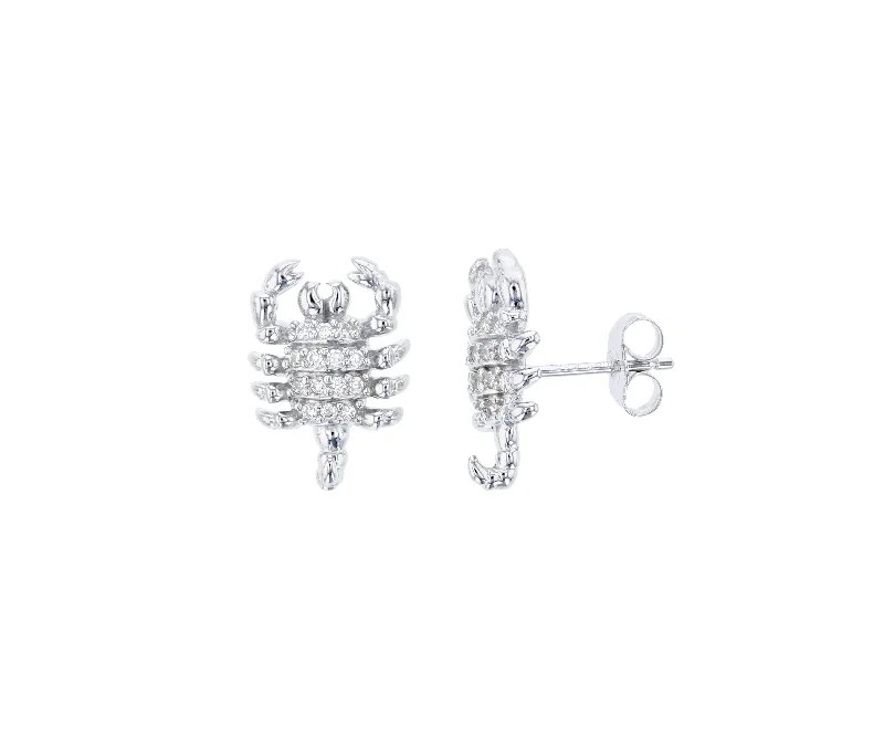 butterfly stud earrings for women-Scorpion CZ Stud Earring (Silver)