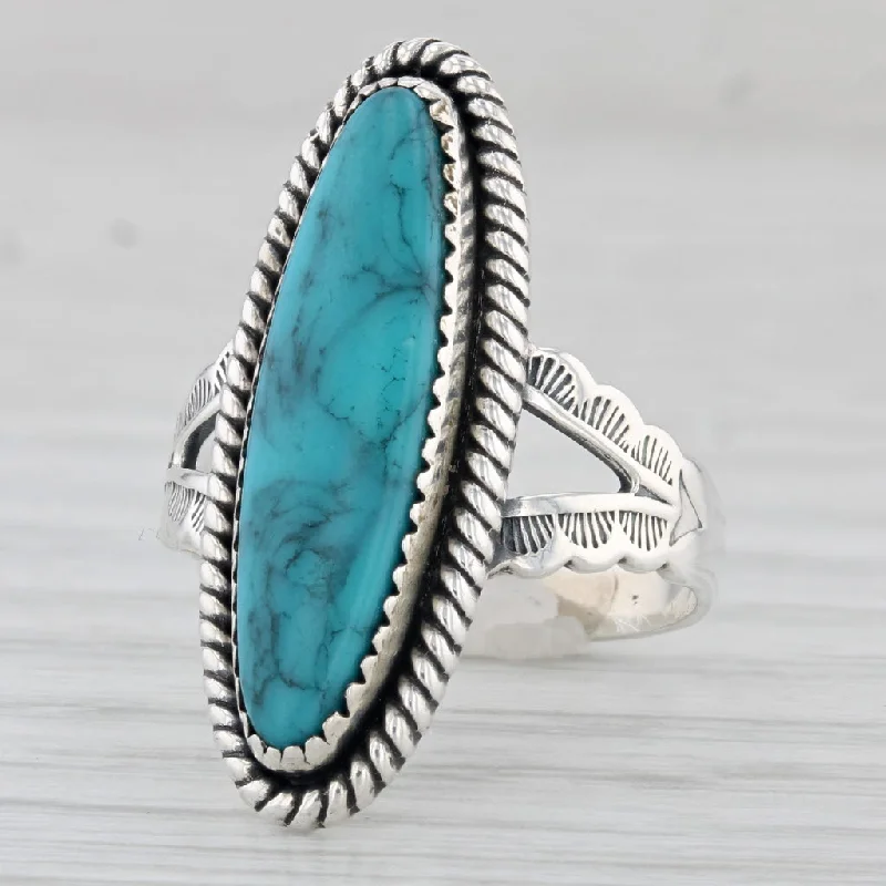 vintage diamond engagement rings for women-Vintage Imitation Turquoise Ring Sterling Silver Size 6 Native American Signed