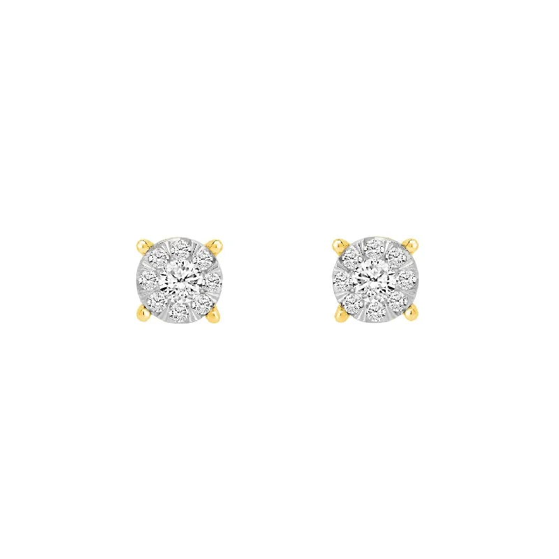 multi-layer earrings for women-Round Diamond Stud Earrings (14K)