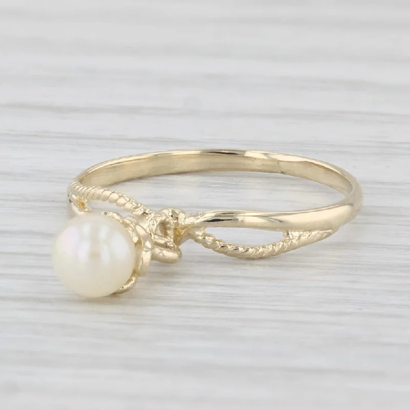 eternity engagement rings for women-Cultured Pearl Dangle Charm Ring 14k Yellow Gold Small Size 3.5 Band