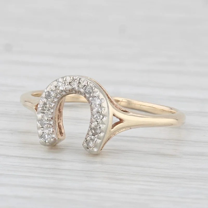 vintage oval engagement rings for women-Diamond Horseshoe Ring 10k Yellow Gold Size 8.25 Western Luck