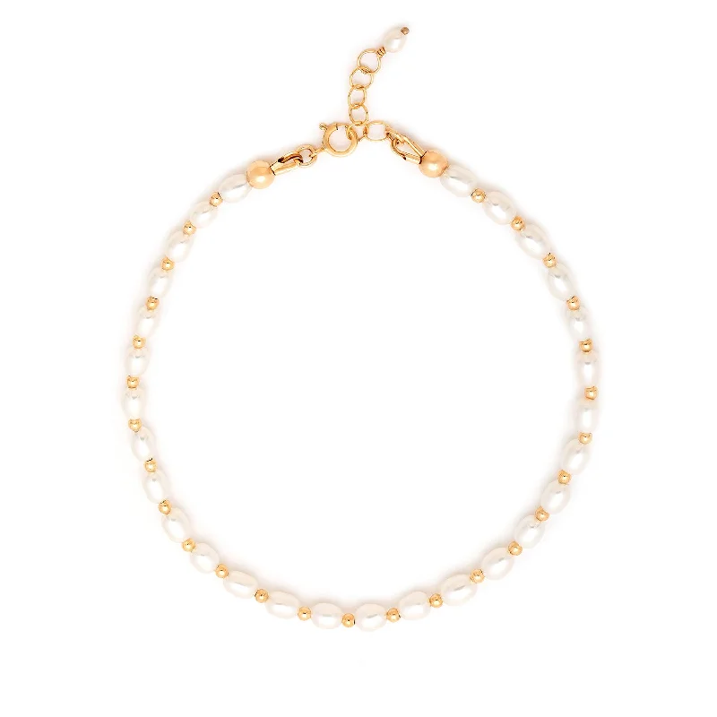 simple leather bracelet for women-Freshwater Pearl Anklet | Gold