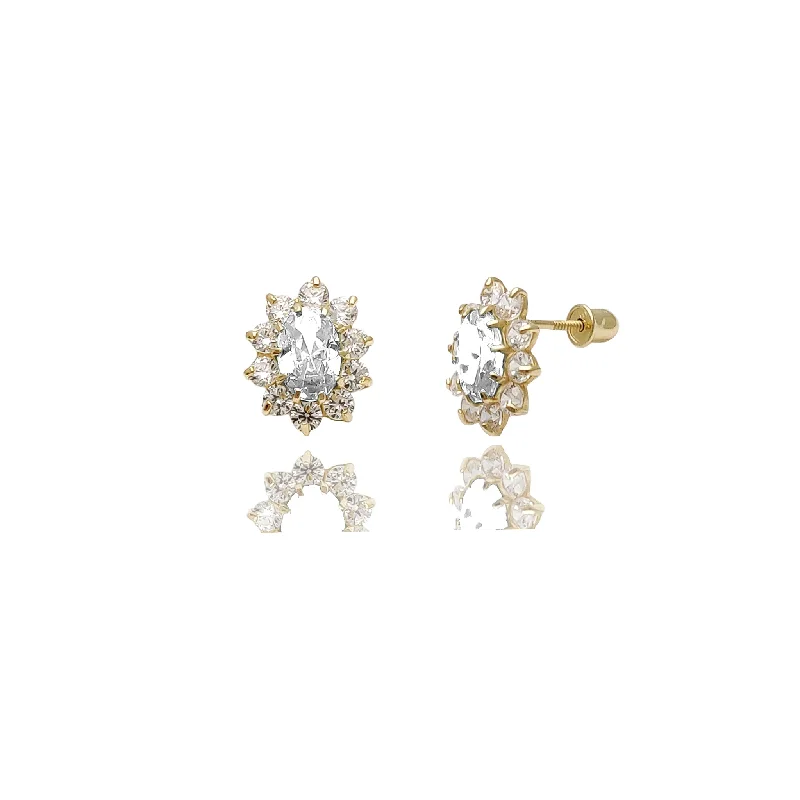 chic drop earrings for women-Mini Marquise Flower CZ Stud Earrings (14K)