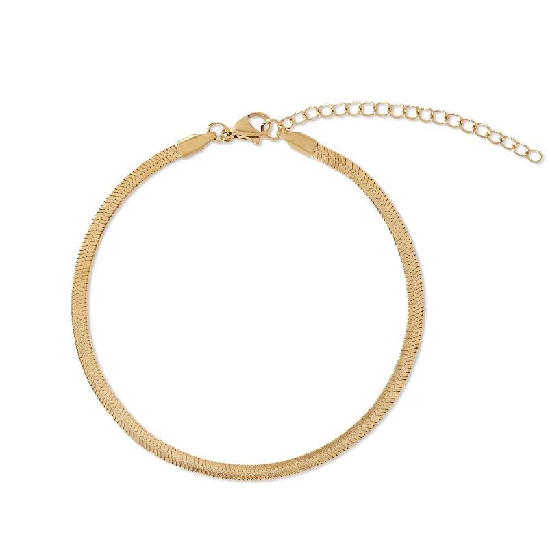 double anklet for women-Nic Herringbone Chain Anklet - Gold