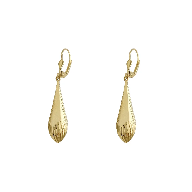 cute earrings for women-Feather Shaped Diamond Cuts Drop Earrings (14K)