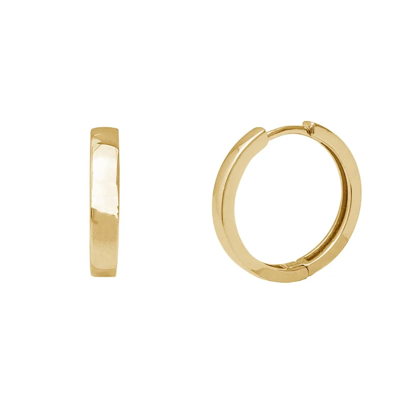 silver earrings for women-Plain Huggie Earrings (14K)