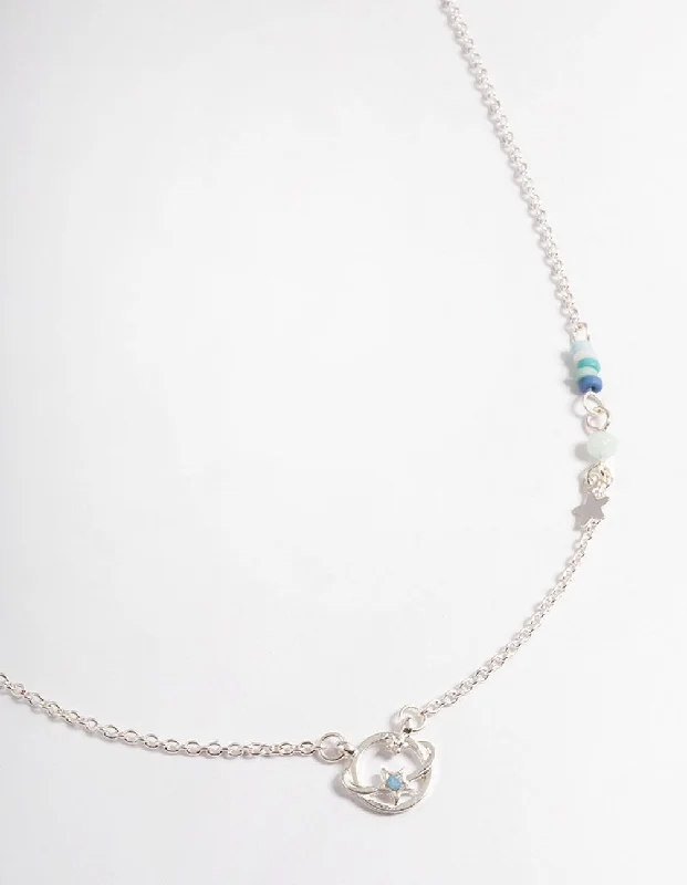 silver chain necklace for women-Blue Planet & Star Necklace