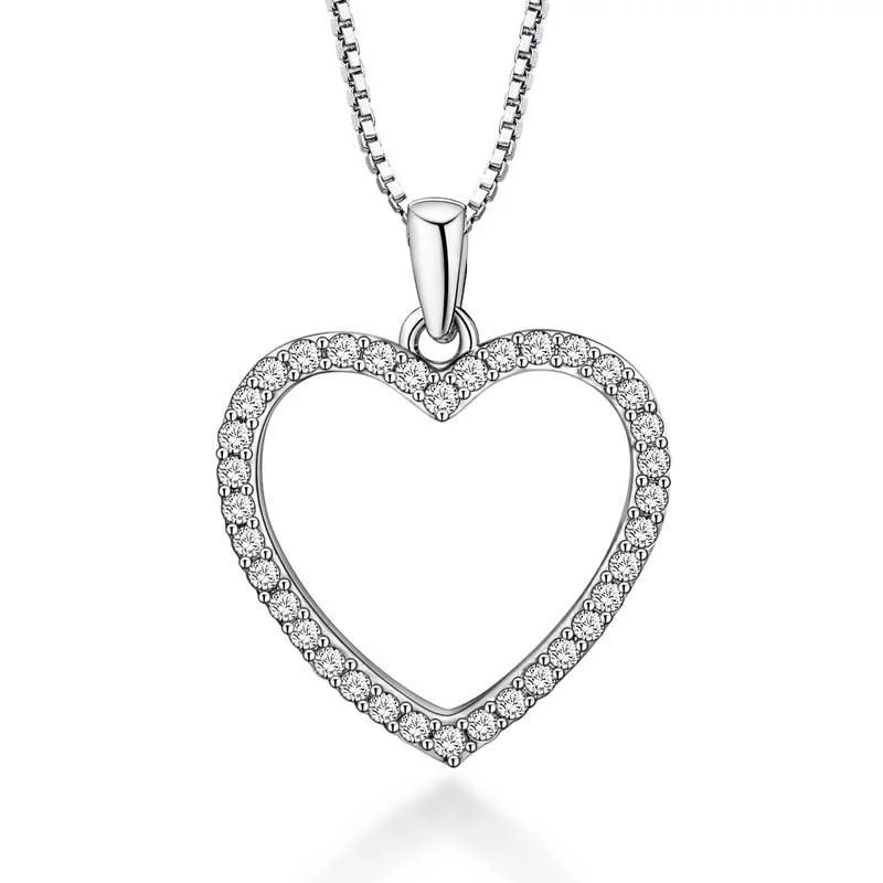 minimalist silver necklace for women-Crystal Heart Necklace with Cubic Zirconia Stones