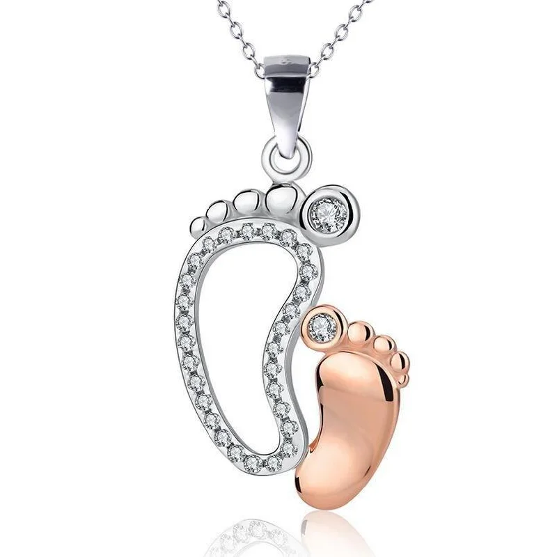 gemstone pendant necklace for women-Baby Feet Necklace with Cubic Zirconia