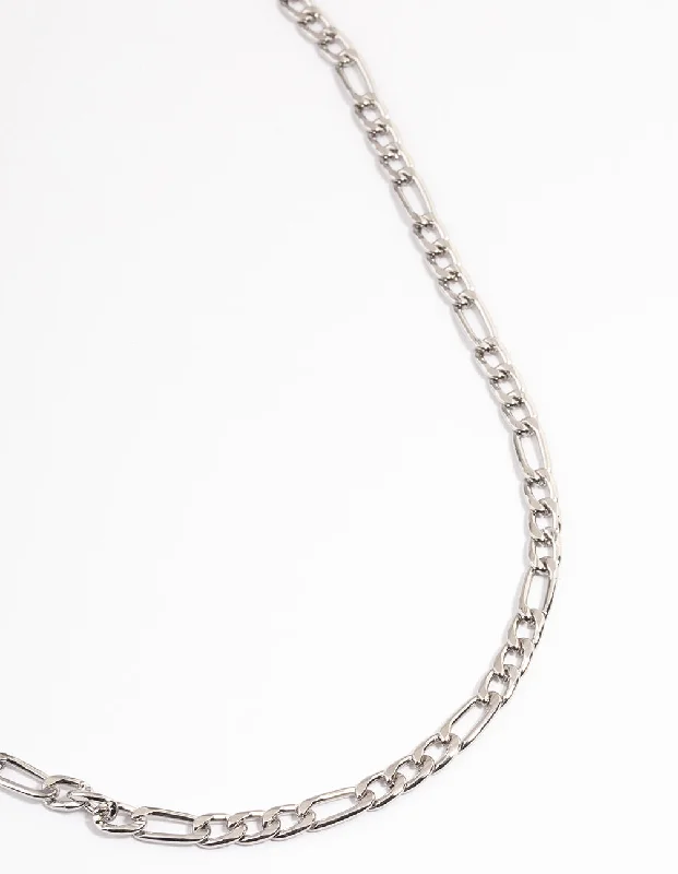 silver necklace for women-Silver Figaro Chain Necklace