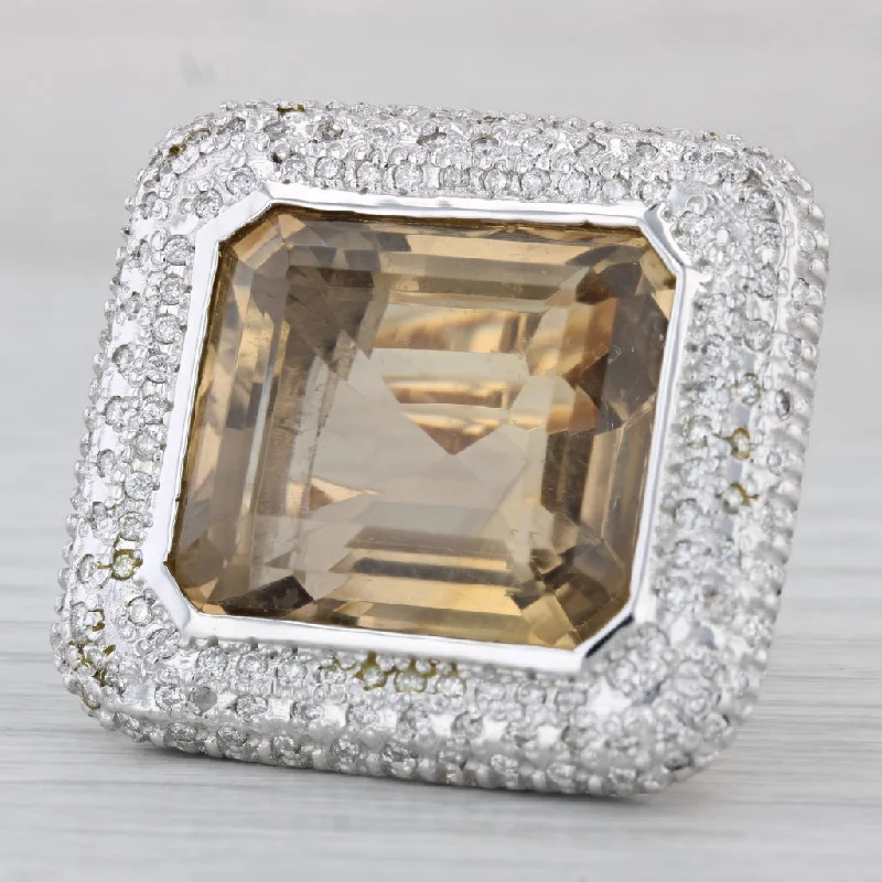 princess cut engagement rings for women-42.10ctw Citrine Diamond Halo Ring 14k Gold Large Cocktail Size 5.75