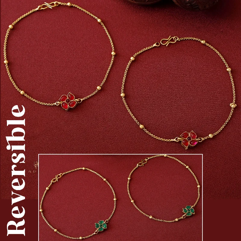 crystal bracelet for women-Viraasi Golden Flower Reversible Anklet