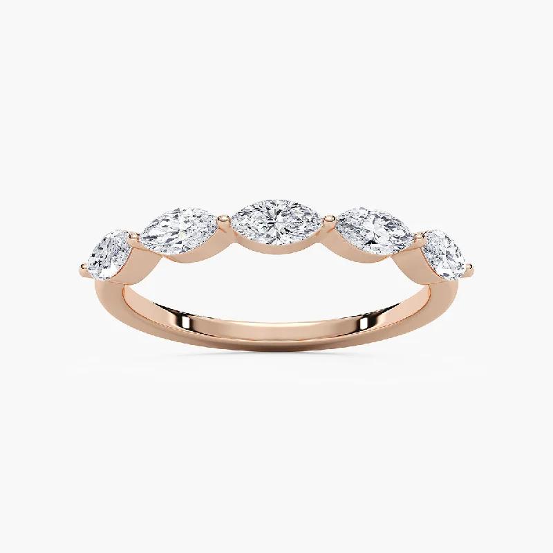 engagement rings with side stones for women-Five Stone Marquise Lab Diamond Band