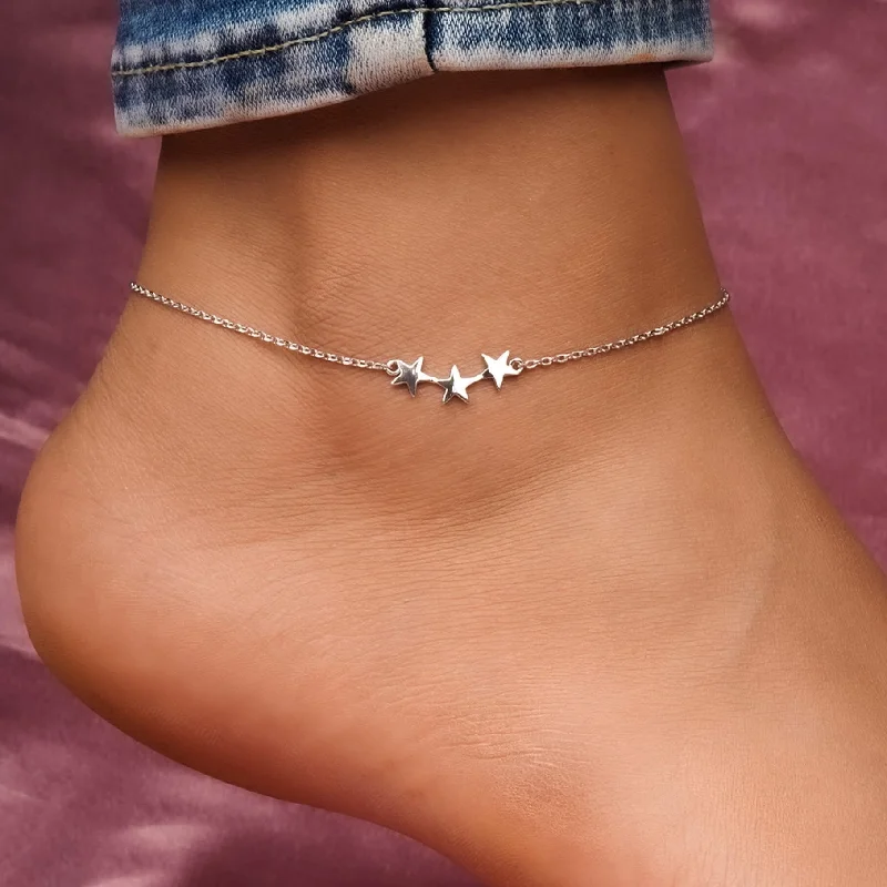 rainbow bracelet for women-Silver Delicate Stars Anklet For Girls