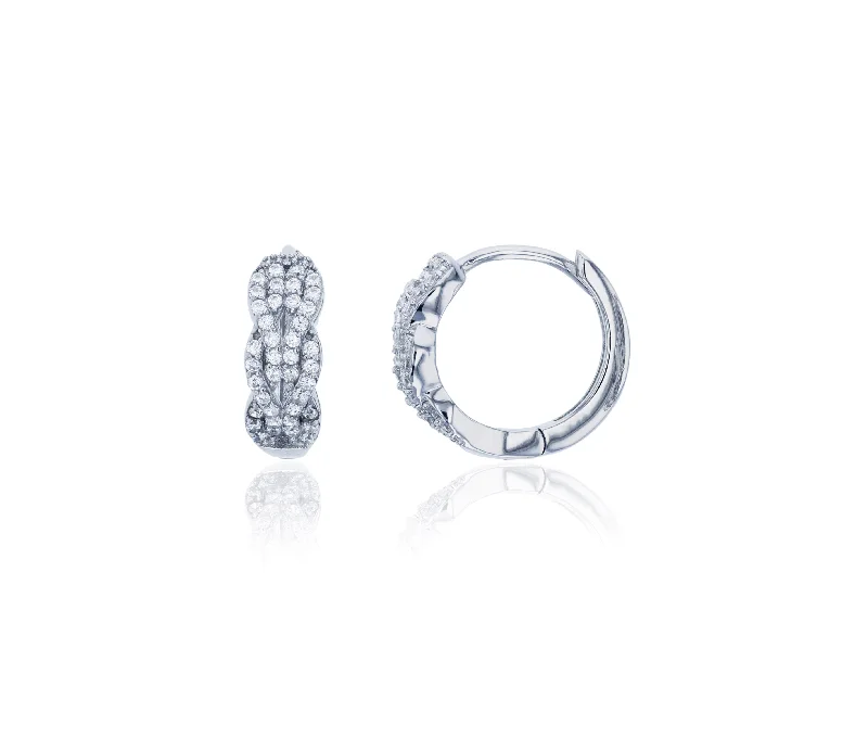 dainty earrings for women-Micropave Braided Huggie Earring (Silver)