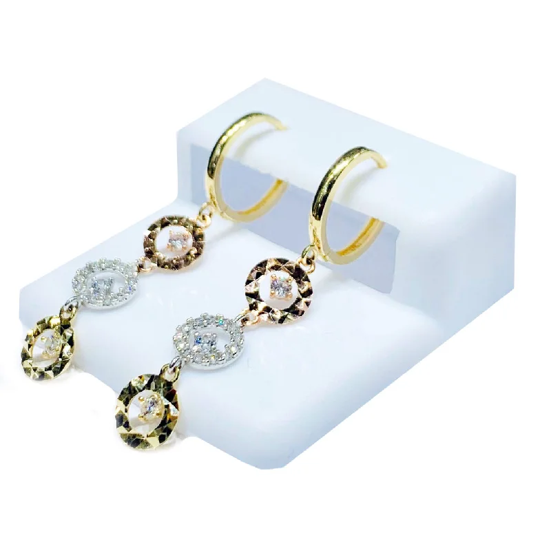 diamond hoop earrings for women-Tri-color round CZ Earrings (14K).