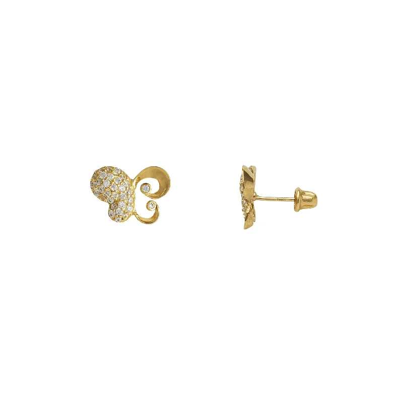 statement stud earrings for women-Zirconia Outlined Butterfly Stud Earrings (14K)