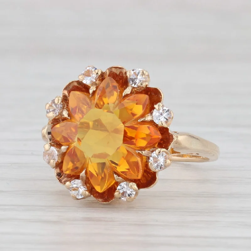 sapphire diamond engagement rings for women-Lab Created Yellow Orange Sapphire White Spinel 10k Yellow Gold Ring Size 5.75