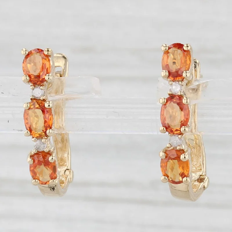 halo sapphire engagement rings for women-1.53ctw Orange Sapphire Diamond Journey Earrings 10k Yellow Gold J-Hook