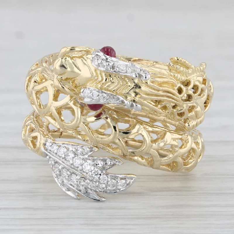 radiant cut engagement rings for women-John Hardy Coiling Naga Dragon Ring Ruby Diamond 18k Yellow Gold Size 7