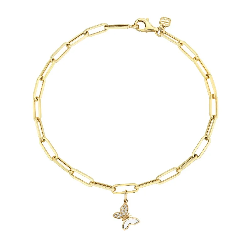 friendship anklet for women-Gold & Diamond Tiny Butterfly Anklet