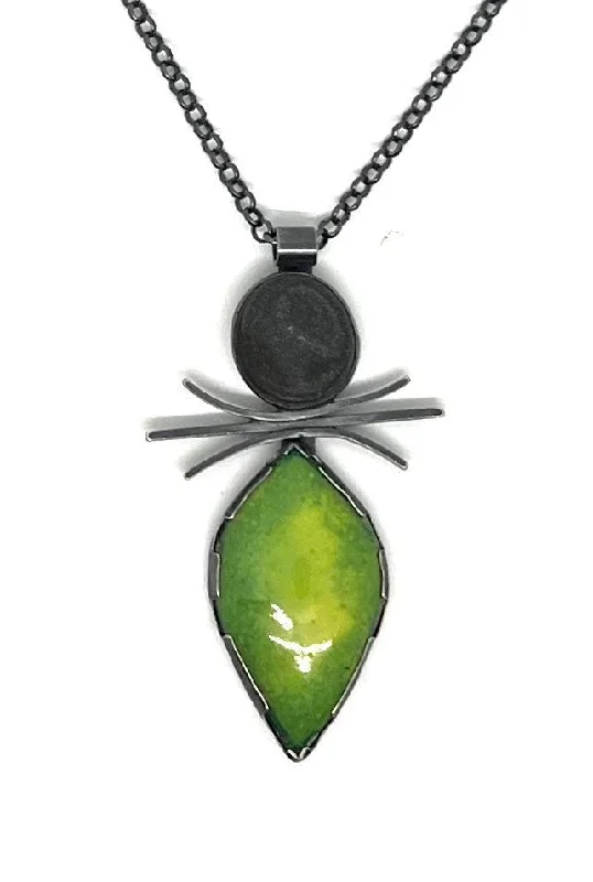 custom necklace for women-Enamel Leaf and Rock Necklace