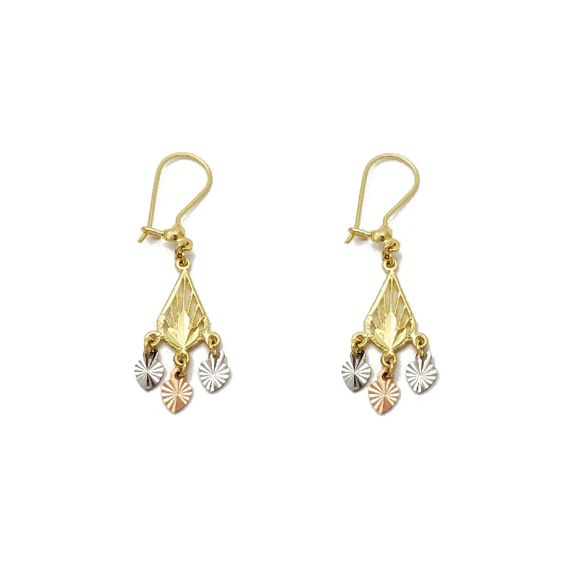 elegant drop earrings for women-Tricolor Pear-Shape Chandelier Dangling Earrings (14K)