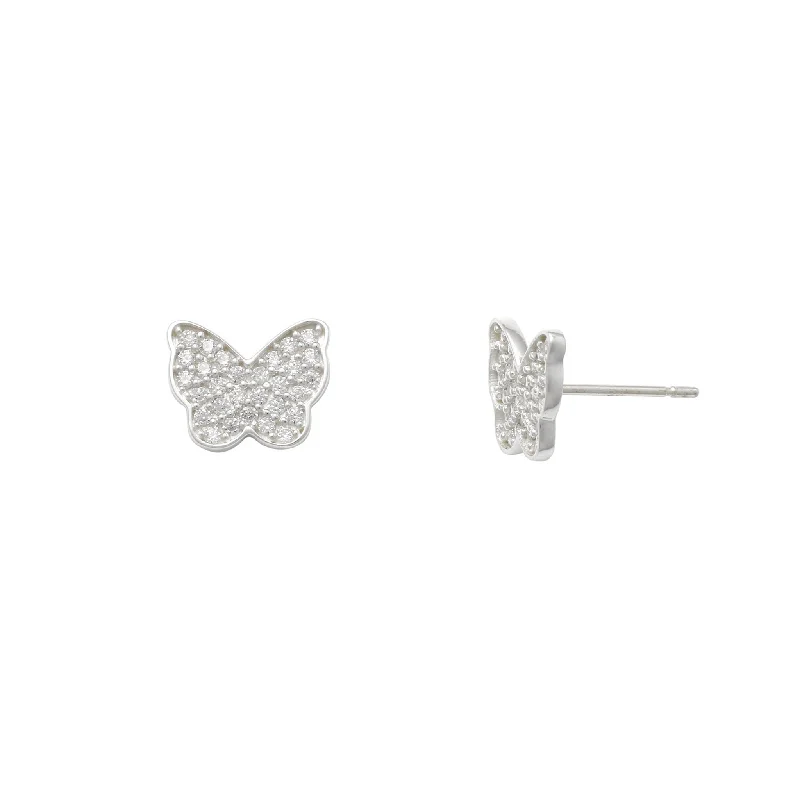 silver drop earrings for women-Zirconia Pave Butterfly Stud Earrings (14K)