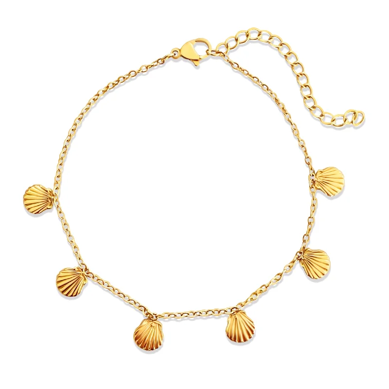 statement gold bracelet for women-Regina Shell Anklet