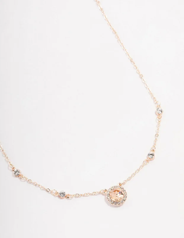 eternity necklace for women-Rose Gold Halo Bohemia  Czech Crystal Necklace