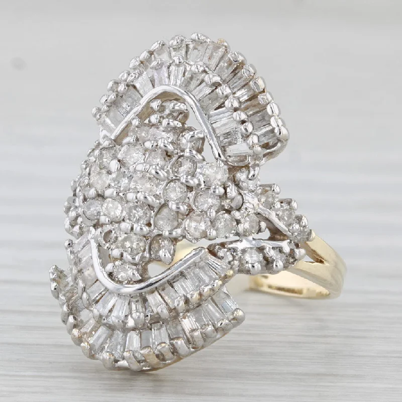 radiant diamond engagement rings for women-1.82ctw Diamond Cocktail Cluster Ring 10k Gold Size 7.5