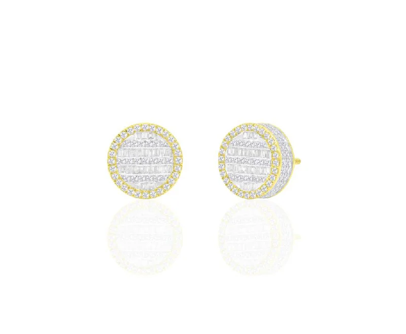 trendy stud earrings for women-Round Baguette Diamond Stud Earrings (14K)