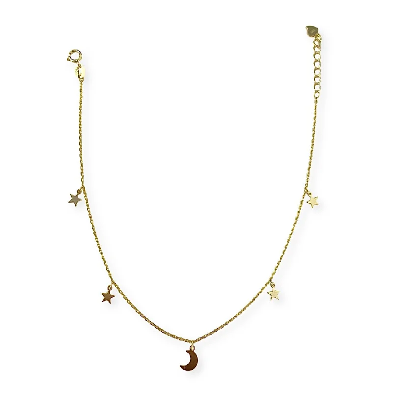 beach anklet for women-Star Moon Charm Anklet