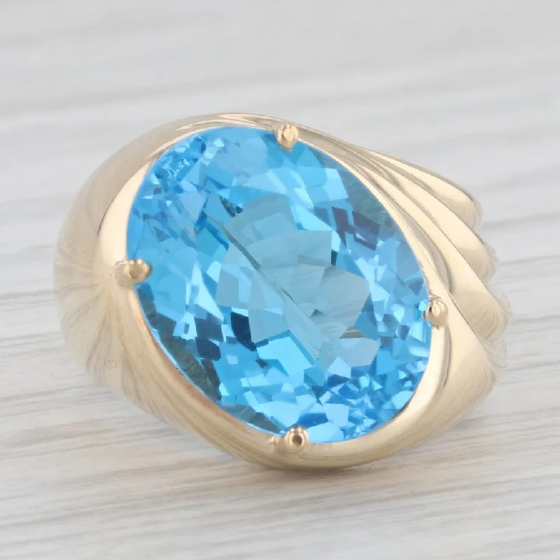 platinum solitaire engagement rings for women-11.80ct Oval Blue Topaz Solitaire Ring 10k Yellow Gold Size 8