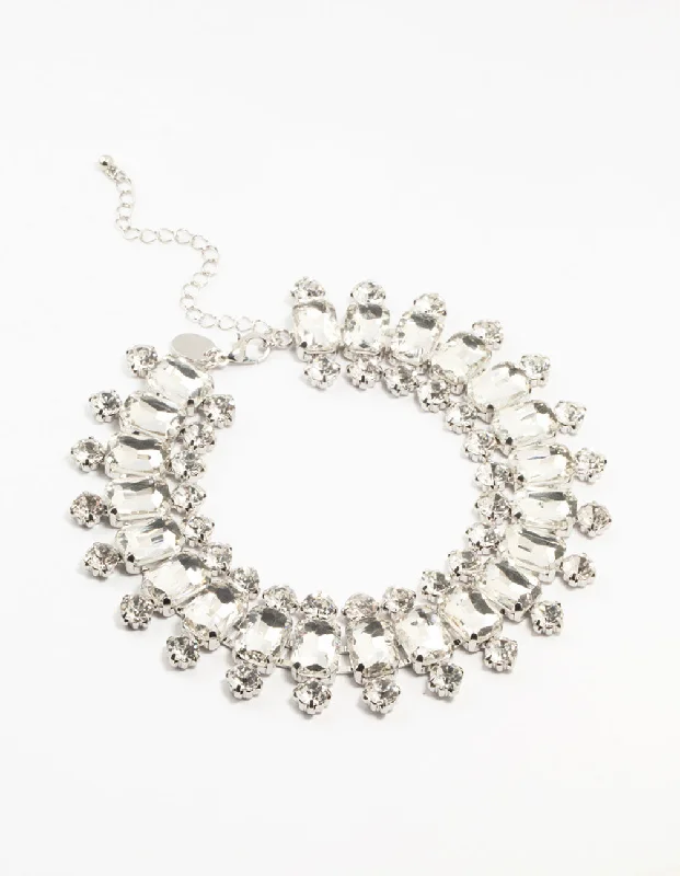 chunky necklace for women-Silver Diamante Choker Necklace