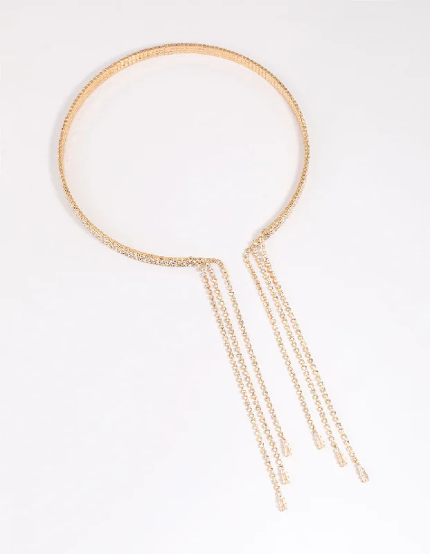 simple necklace for women-Gold Diamante Tassel Choker