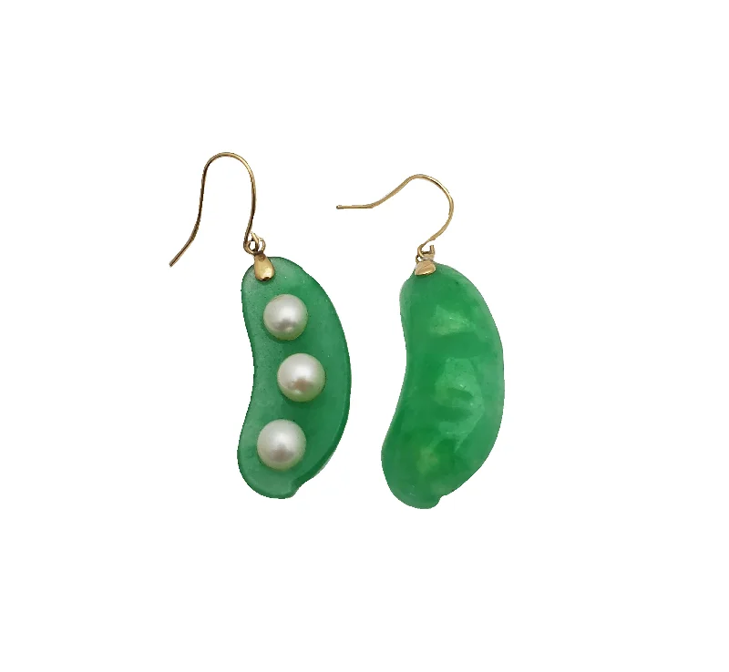 flower earrings for women-Lucent Green & Pearl Peapod Earring (14K)