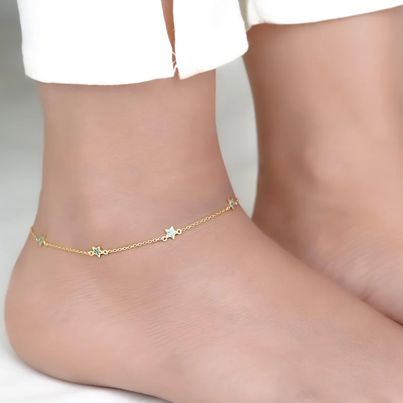 heart-shaped bracelet for women-Golden Topaz Stars Anklet