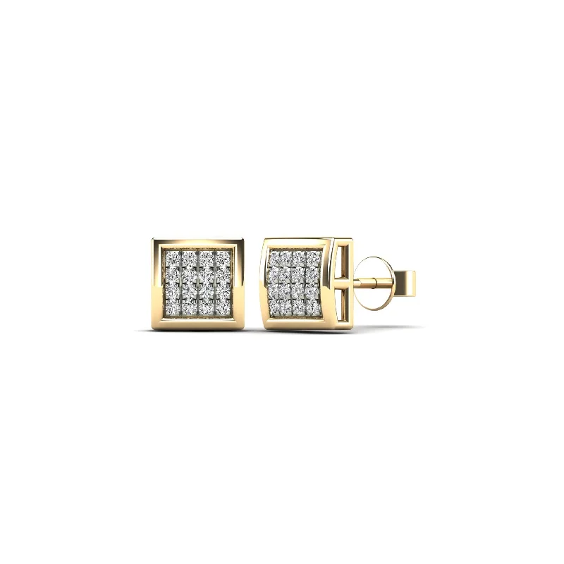 sapphire earrings for women-Yellow Gold Diamond Square Dome Stud Earrings (14K)