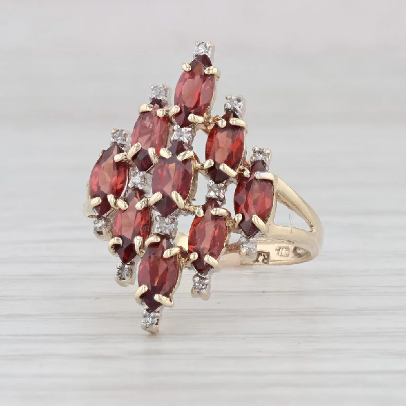 vintage style engagement rings for women-2.70ctw Garnet Cluster Ring 10k Yellow Gold Size 7 Cocktail