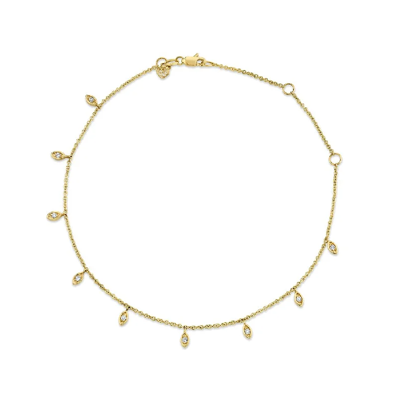 anklet with hearts for women-Gold & Diamond Marquise Fringe Anklet