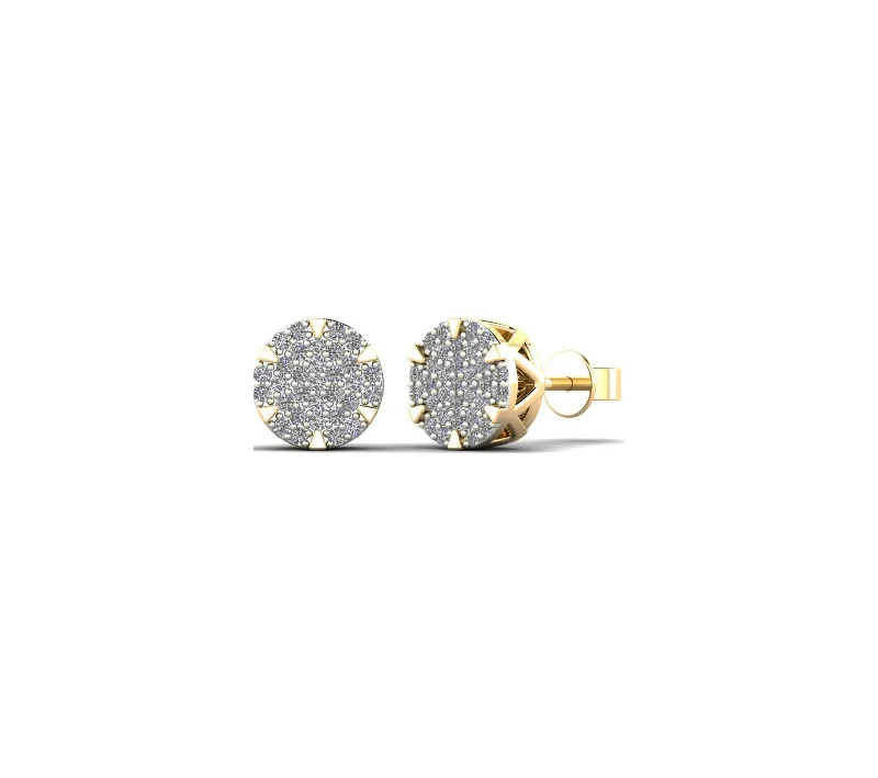 gold stud earrings for women-Round Diamond Stud Earrings (14K)