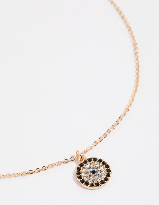 affordable necklace for women-Gold Diamante Evil Eye Pendant Necklace