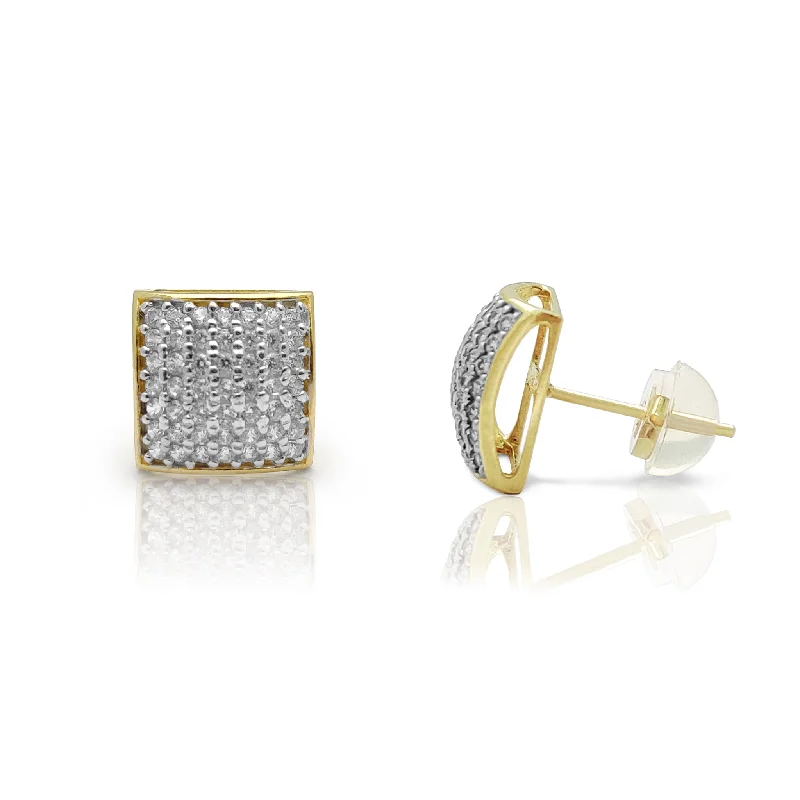 large stud earrings for women-Micropave Convex Square Stud Earrings (14K)