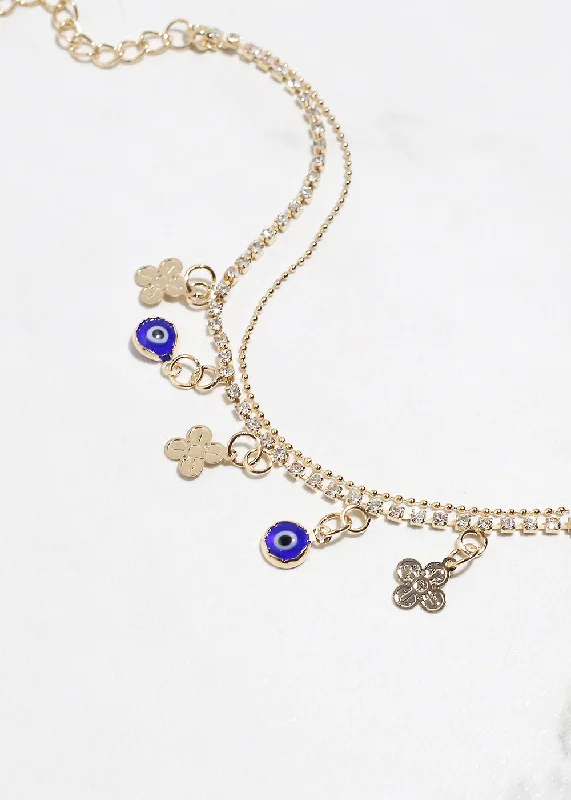 rose gold bracelet for women-Evil Eye & Lucky Charm Anklet