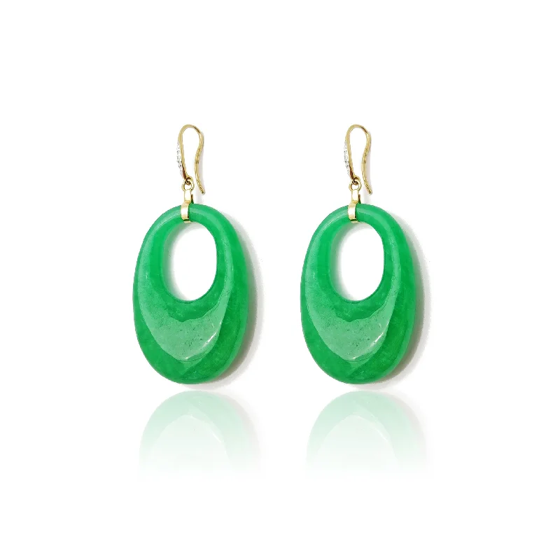 affordable earrings for women-Jade Hoops Hanging Earrings (14K)